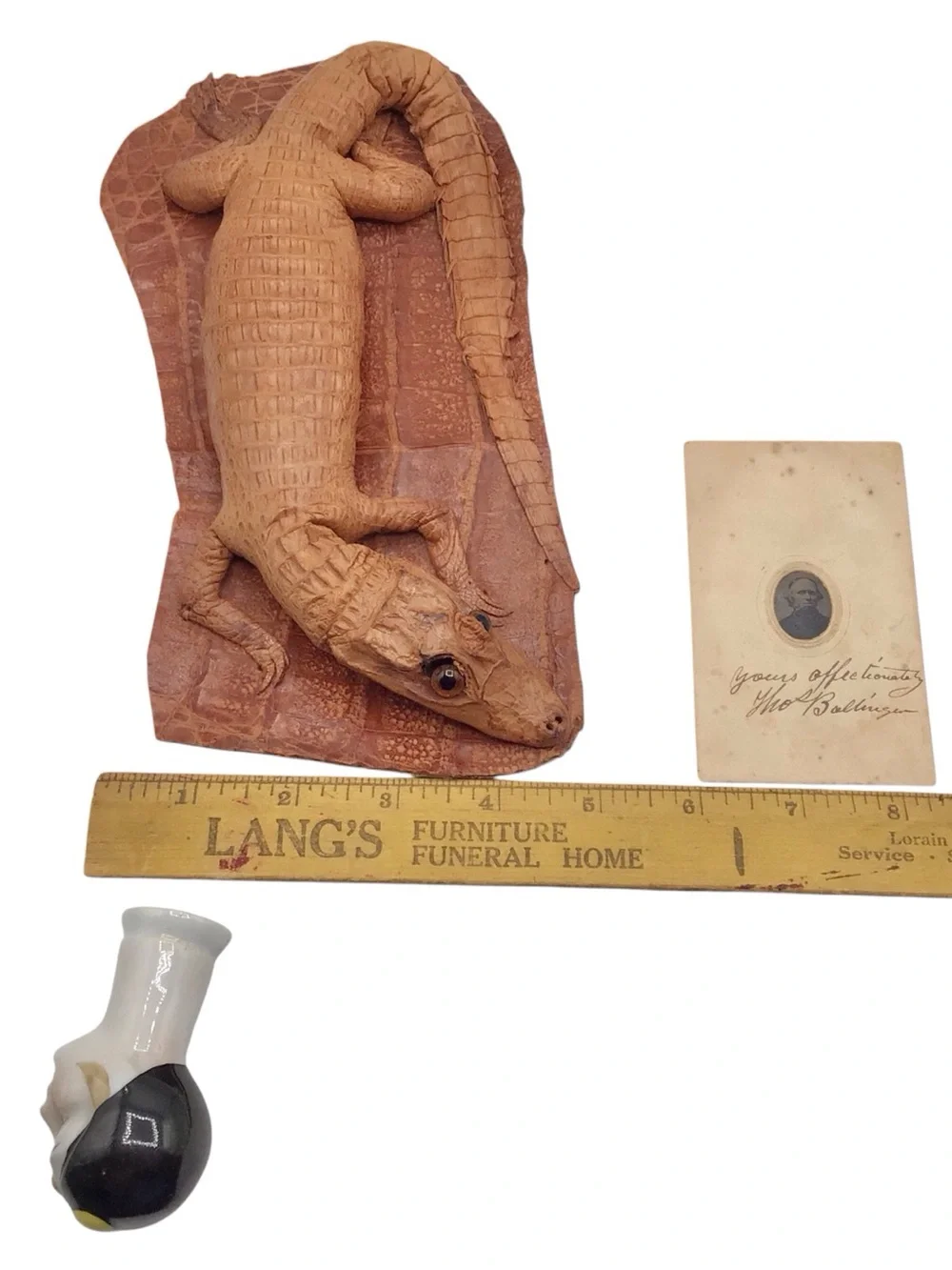 Vintage Oddities Lot, Alligator Taxidermy, Small Antique Photo English Doll Head